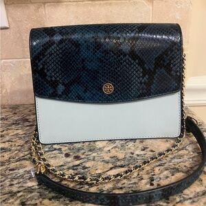 Tory Burch Blue and White Crossbody Bag